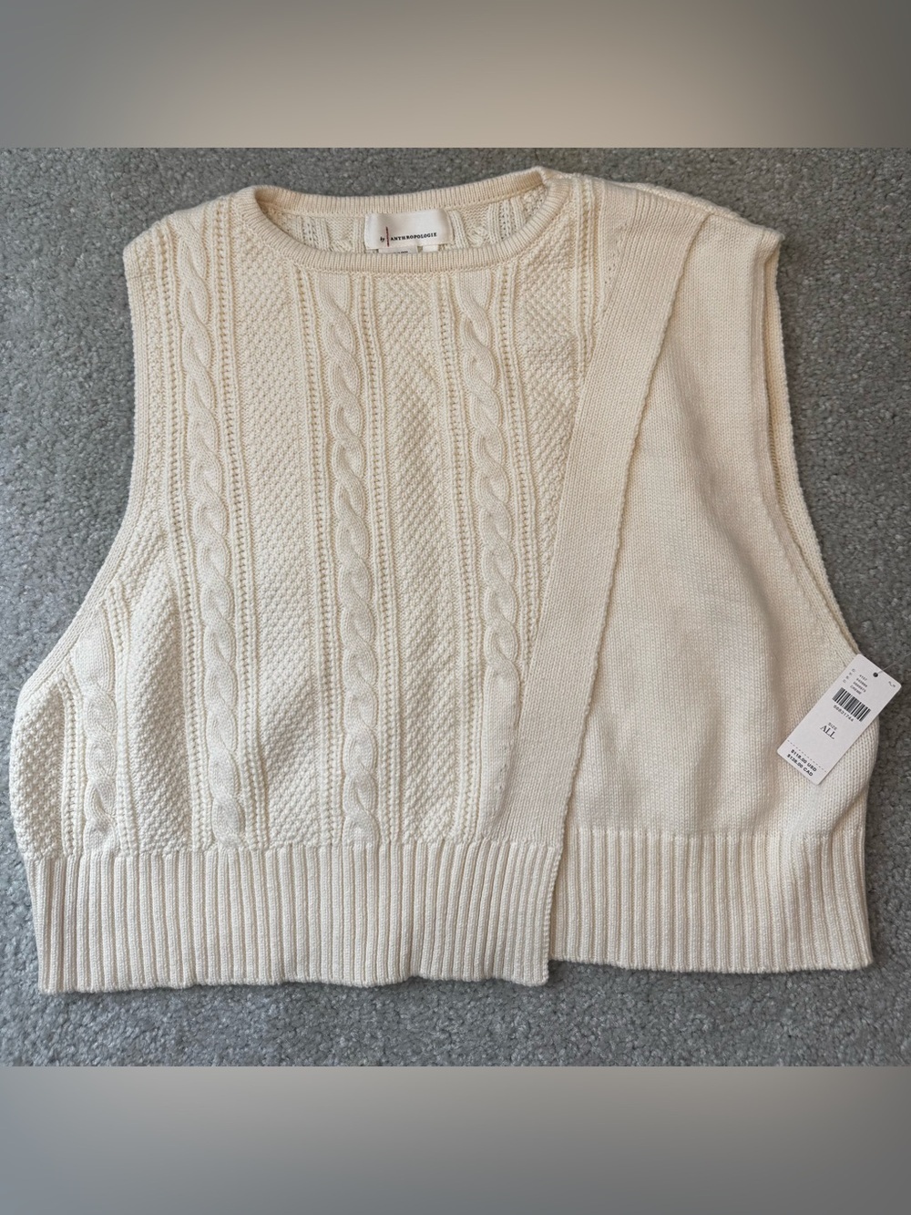 Anthropologie Cream Cable-Knit Crewneck Sweater Vest